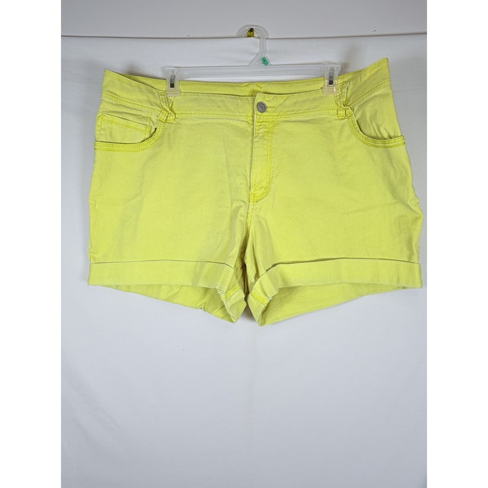 Lane Bryant Women's Size 26 Neon Yellow Denim Shorts Stretch Cuffed Plus Size